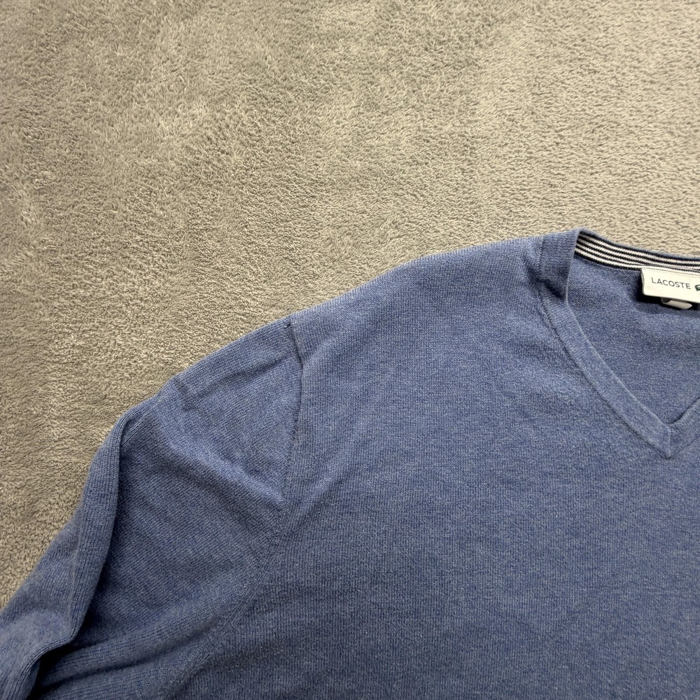 Lacoste Sweater Mens 2XL Blue V Neck Cotton Pullover Lightweight Logo Breathable - Picture 4 of 7